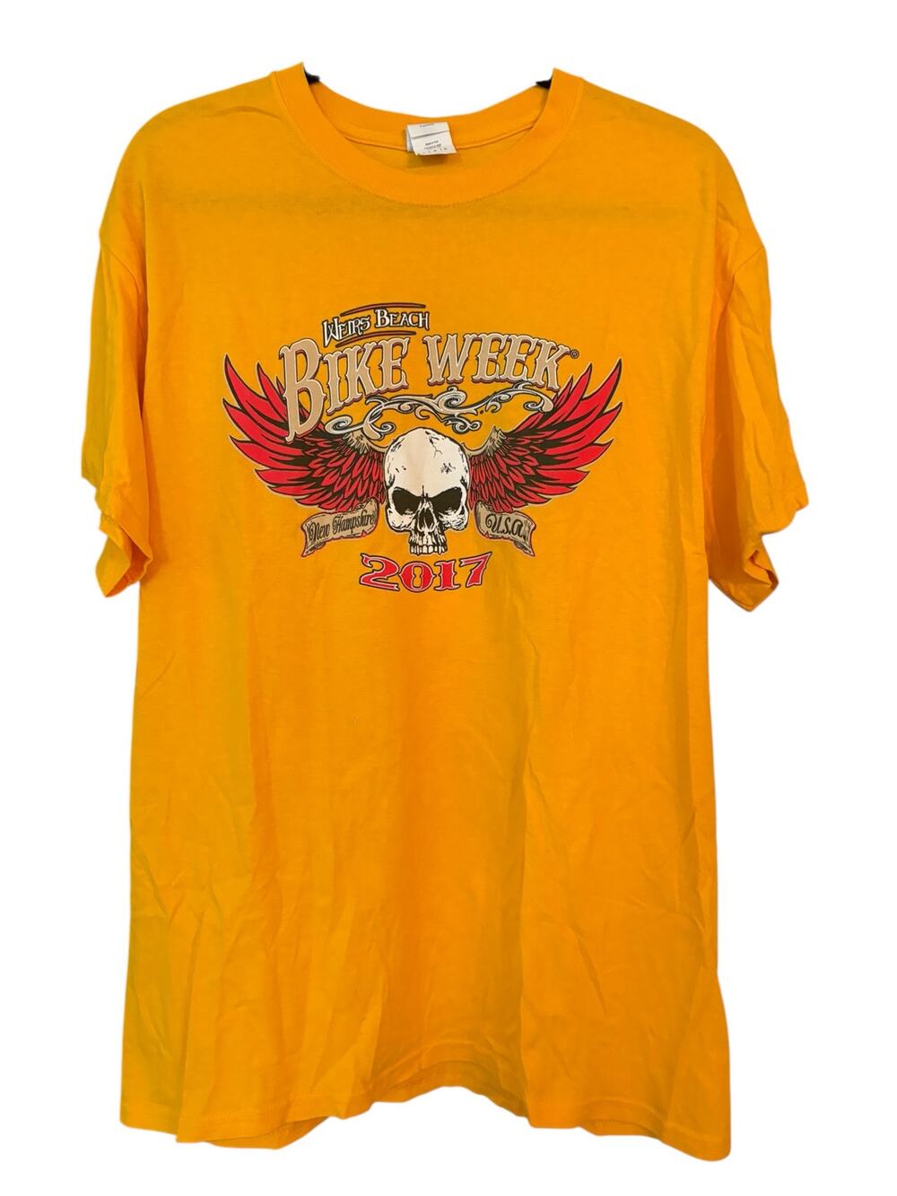 Weirs Beach 2017 Bike Rally Graphic T-shirt Biker Mens L Motorcycle Skeleton